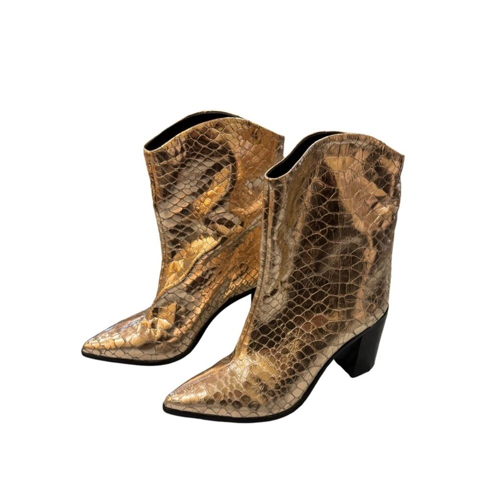 SCHUTZ Vonna Croc Embossed Leather Booties Size 9.5 - Picture 2 of 7